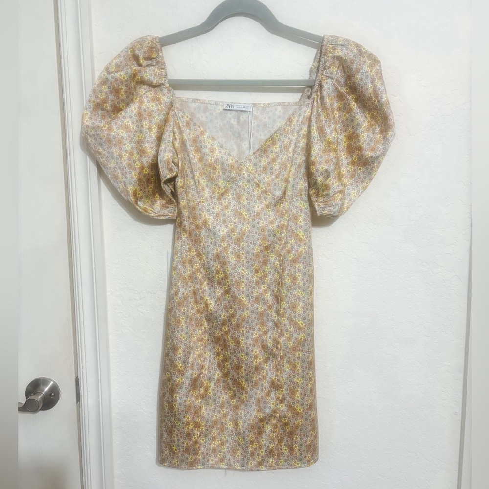 ZARA Multi Satin Effect Print Dress